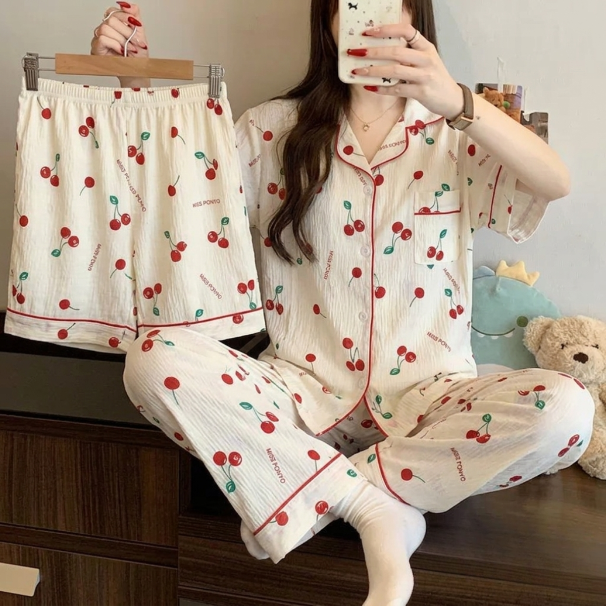 Cherry Bliss PJ Set - 3Pcs PJ Set