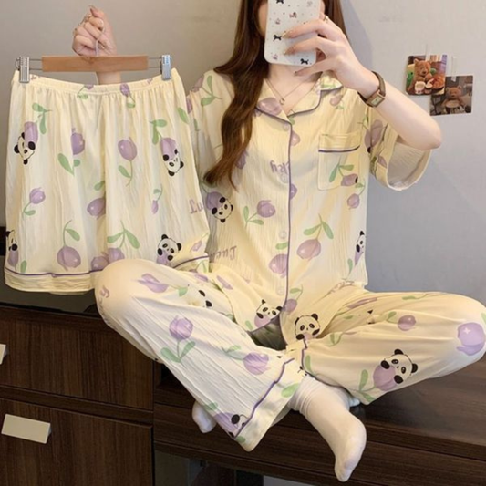 Panda Bloom PJ Set - 3Pcs PJ Set