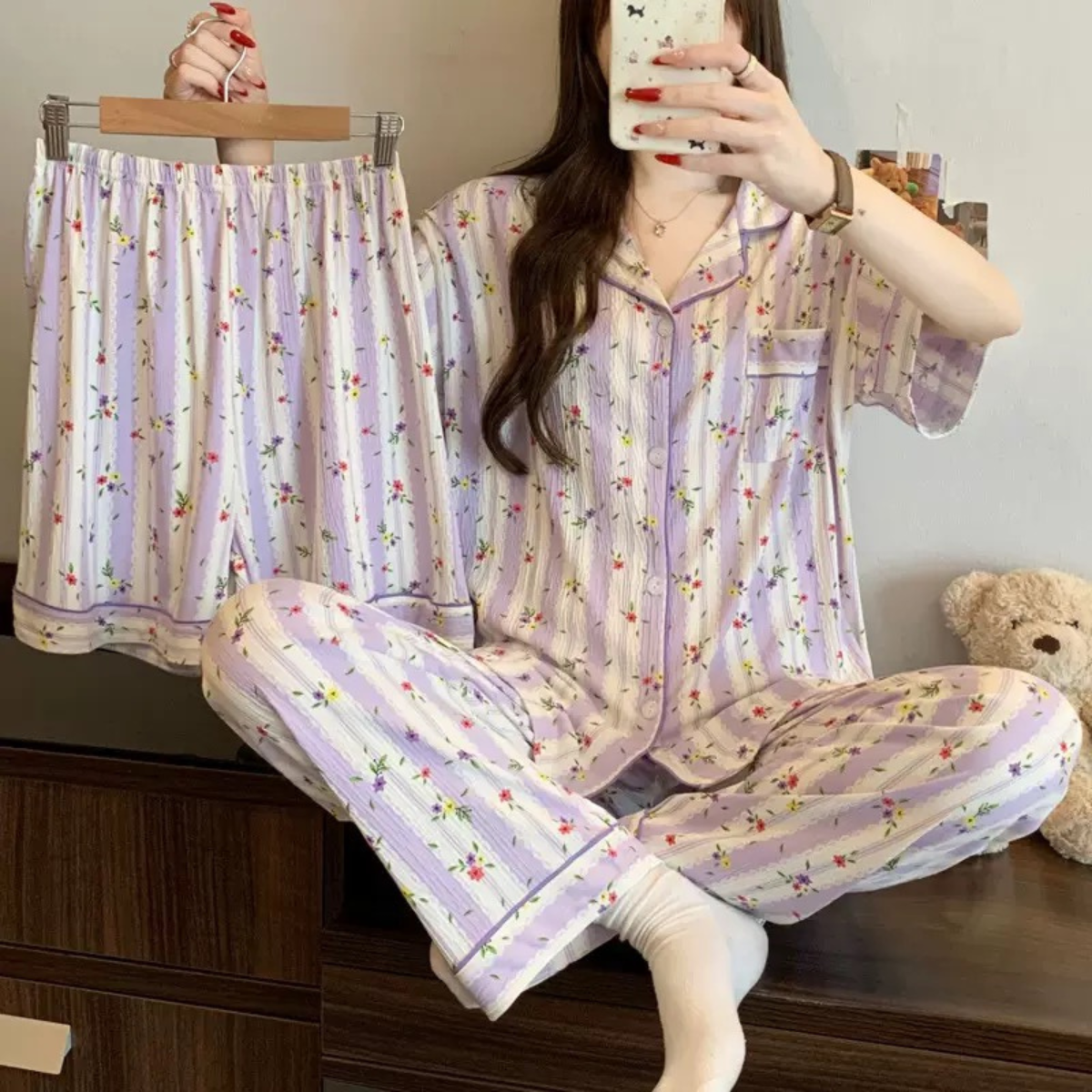 Violet Daisy PJ Set- 3Pcs PJ Set