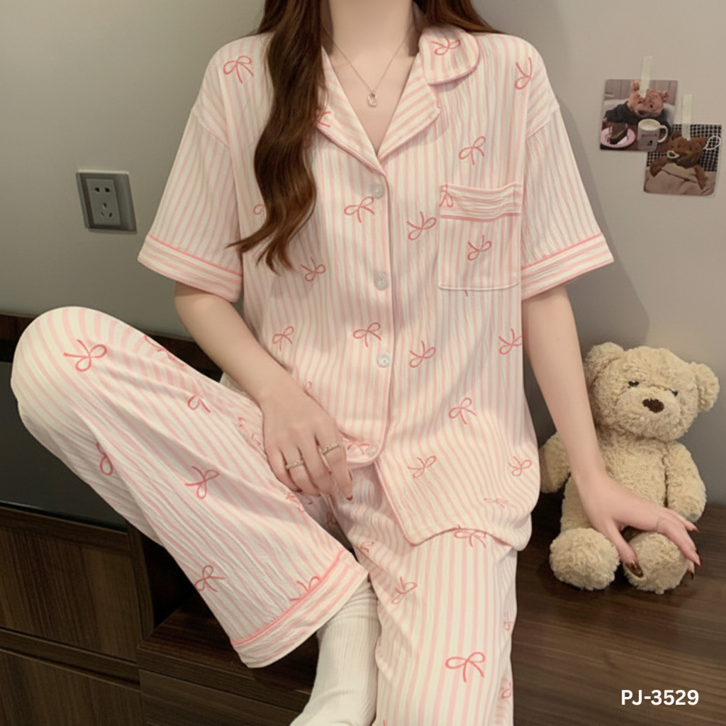 Pink Stripe Bow PJ Set- 2Pcs PJ Set